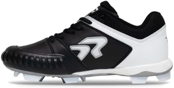 Ringor Flite Softball Cleats with Pitching Toe for Women | Lightweight, Durable, and Superior Traction Size 8 | Black & White