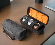 MATGEUT Watch travel Case -Hard Travel Watch Travel Case, hard watch box Storage Organizer and Display fit large&small watches (brown lining, 3 slots)