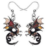 Enamel Alloy Dinosaur Fantasy Dragon Earrings Drop Dangle Unique Animal Jewelry For Women Kids (Clay)