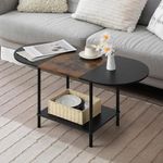 Nandae Small Coffee Table for Living Room, 2-Tier Oval Center Table with Storage Shelf for Home Office,Round Coffee Table Small Dining Center Tables for Home Living Room Office