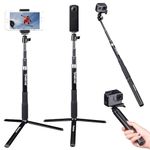 Smatree Selfie Stick, SmaPole Q3S Telescoping Selfie Stick Tripod Stand Compatible for GoPro Fusion/HERO 2018,HERO Max,HERO 12/11/10/9/8/7/6/5/4/3, DJI Osmo Action/Insta 360/Action Camera/Cell Phone