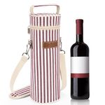 Single Wine Cooler Bags with Shoulder Strap - Insulated & Padded Portable Wine Tote Carrier for Travel, Picnic, Beach Gift for Wine Lover, Red Stripe