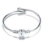 SBI Jewelry Silver Letter Initial Cuff Bracelet U Heart Bangle Charm Bracelets gift Wristlet Women Family Birthday Anniversary Family Mothers Day