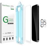 amFilm OneTouch (2+1 Pack) for iPhone 15 Pro max (6.7 inch) 2023 Screen Protector Tempered Glass with Camera Lens Protector, Easiest Premium Installation Kit, Bubble Free, Case Friendly