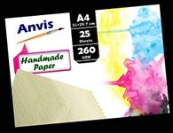 Anvis Handmade Papers A4 Size (White, 21x29.7cm) 260 GSM 25 Sheets Rough Grain Surface for Watercolour, Acrylic, Ink and Mixed Media