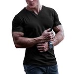 Mens Short Sleeve Bodybuilding Athletic Shirts Tees Quick Dry Muscle T-Shirt Gym Workout Top Black L