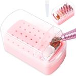 2 in 1 Nail Drill Bits Holder & Nail Drill Bits Cleaning Brush Case,30 Holes Dustproof Nail Art Drill Bits Stand Display Storage Box and Nail Drill Bits Cleaner Manicure Tools (Pink)