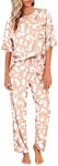 Ekouaer Womens Satin Silky Pajama Set Short Sleeve Shirt with Long Pajama Pant Set Soft PJ Loungewear