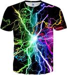 EOWJEED Men Women T-Shirts Unisex 3D Print Short Sleeve Crewneck Graphic Tees, Colorful Lightning, Large