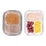 Wilvcsr Compartment Glass Food Storage Containers with Lids of 2PC, BPA-Free Glass Meal Prep Containers with Lids Meal,Prep Containers Reusable GlassFood Containers with Lids Airtight,Glass Lunch Box