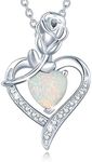 AGVANA October Birthstone Jewelry Opal Necklace for Women Sterling Silver Rose Flower Heart Pendant Necklace Fine Jewelry Anniversary Birthday Gifts for Women Mom Wife Lady Her