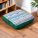 The Furnishers Reversible 60x60x10 cm Woven Quilted Floor Cushion Boho Green with Cotton Filler for Seating, Patio Seat, Meditation, Yoga, Pooja, Guests, Living Room, Bedroom, Large Size 24x24x4 Inch