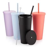 STRATA CUPS Acrylic Tumbler with Lid and Straw (Pack of 4) - 22 oz Pastel Colored Cups, Double Wall Multicolor Plastic Bulk Tumbler with Lids and Free Straw Cleaner, Tumblers for DIY Projects