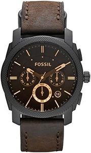 Fossil Montre pour homme Machine, mouvement chronographe à quartz, boîtier en acier inoxydable brun de 42 mm avec bracelet en cuir véritable, FS4656