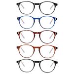 Kerecsen 5 Pack Retro Reading Glasses Men Women Blue Light Blocking Spring Hinges Lightweight Quality Round Readers (Black Tortoiseshell Blue Brown, 1.50)