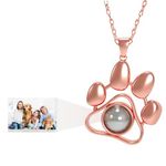 AVINVAN Dog Photo Necklace 925 Sterling Silver Personalised Projection Necklace with Picture Inside Pet Paw Print Customised Memorial Present for Dog Lovers Birthday Present(paw-rose gold)