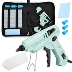 Magicfly 60/100W Hot Glue Gun Full Size with 15 Pcs Hot Glue Sticks (0.43 X 5.9 inch) and Carry Case, Dual Power High Temp Melt Glue Gun Kit with Finger Caps, Mat for Arts Craft, Household, Green