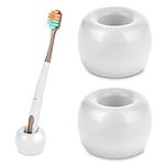 COMNICO 2 Pcs Mini Ceramic Couple Toothbrush Holder Handmade White Small Bathroom Razors Holder Standing Toothbrush Holder for Bathroom Sink Vanity Countertops