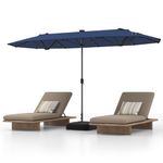 COSTWAY 4M Double-Sided Parasol, Outdoor Extra Large Sun Umbrella with Base, Solar LED Lights and Crank Handle, Market Sunshade Shelter Canopy for Garden Patio Beach Yard (Blue)