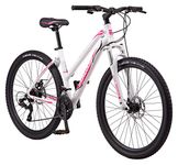 Mongoose Switchback Trail Hardtail Mountain Bike for Adult Men Women, Front Suspension, 21-Speed, 27.5-Inch Wheels, Mechanical Disc Brakes, Medium Frame, White