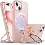 Chicfun 360° O-Ring MagStander for iPhone 15 Case with Magnetic Kickstand Ring Holder [Compatible with MagSafe][360°Rotate Stand Ring][Military Shockproof] Magnet iPhone 15 Phone Cover Matte Pink