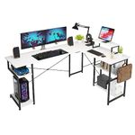 MUTUN 66'' L Shaped Desk, Home Office Computer Desk with Monitor Stand and Storage Shelf, Corner Desk with Hook, Modern Large Wooden Gaming Desk, White