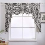 NAPEARL Grey Valances for Windows, Jacquard Swag Curtains for Living Room, Damask Waterfall Curtains Valance and Swags for Bedroom, Kitchen (1 Panel, 61-Inch Wide)