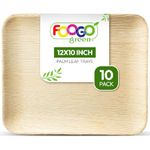 FOOGO Green 10 Disposable Palm Leaf Serving Trays, Large 12x10 inch (30x25cm), Platters Starters Wedding Parties, Charcuterie Board, Wooden Plates Hot Food Trays, Eco Friendly Biodegradable Food Trays