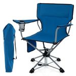 Tangkula Swivel Camping Chair, Portable Lawn Chair with Cup Holder, Storage Pocket, Carrying Bag, Lightweight Outdoor Folding Chair for Outside, Camp, Fishing, Hiking, Beach, No Assembly Needed (Blue)