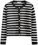 ANRABESS Women Striped Cardigan Sweaters Button Down Cropped Knit Lady Jackets Coat 2025 Fall Outfits Spring Trendy Clothes Black and White X-Large