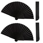 2Pcs Large Folding Hand Fan Black Cloth Fabric Handheld Folding Fan Chinese Kung Fu Tai Chi Fan Japanese Hand Fan with Case for Wedding Party Favor Performance Dance Prop Wall Decoration Festival Gift