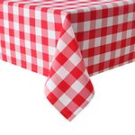 Hiasan 60 x 84 Inch Checkered Tablecloth Rectangle - Stain Resistant, Spillproof and Wahable Gingham Table Cloth for Outdoor Picnic, Kitchen and Holiday Dinner, Red and White