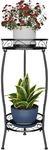 Plant Stand Indoor Outdoor, 2 Tier Metal Tall Planter Stand 26.5" Flower Stand Holder Heavy Duty Rustproof Plant Shelf Rack for Corner Garden Patio Lawn Balcony office