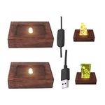 CDIYTOOL Wooden LED Light Base, 2 Pack Square LED Light Dispaly Base Plate Desktop Display Base Stand Ornament Powered by USB for 3D Crystal Glass Resin Art, Warm Light