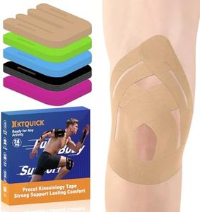 PreCut Kinesiology Tape for Knees, 24PCS Upgraded Waterproof KTQUICK Knee Tape for Knee Pain Relief Pre Cut, Original Cotton Athletic Knee Tape, Waterproof&Hypoallergenic Latex-Free for Sports (Beige)