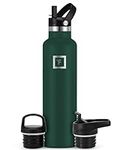 IRON FLASK Sports Water Bottle - 24 Oz - 3 Lids (Narrow Straw Lid) - Leak Proof Vacuum Insulated Stainless Steel - Hot & Cold Double Walled Insulated Thermos