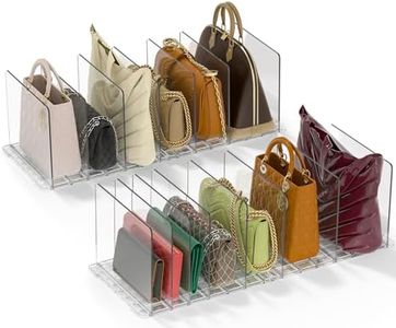 GoMaihe Bag & Purse Organizer for Closet: 4 Sets Adjustable Clear Handbag Storage Shelf - Plastic Clutch Dividers | Minimal | Keep Purses upright