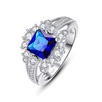 Psiroy Princess Cut Simulated Sapphire CZ Halo Engagement Silver Ring for Women 925