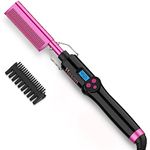 Electric Hot Comb, Straightening Comb for Wigs, Hot Comb Hair Straightener for American African Hair, 410F High Heat LCD Display with Dual Voltage, Pink