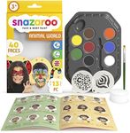 Snazaroo Animal World Face Painting Palette Kit for Kids & Adults, 8 Colours, 13pcs, Stencils, Brush, Sponge, Guide, Water Based, Easily Washable, Non-Toxic, Makeup, Body Painting & Parties
