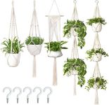 GUDELAK 5 Pack Macrame Plant Hanger Outdoor Indoor Hanging Planters + 5 Hooks, Hanging Plant Holder Basket Decorative Macromay Plant Hanger for Boho Home Decor (Different Tiers, 5 Sizes)