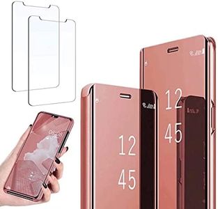 Ttianfa Case for LG Velvet 5G Cover Mirror Flip Case,Screen Protection Film Protective 360 Function Stand Shockproof Platin Clear View PU TPU Case flip Mirror Compatible for LG Velvet 5G,Rose Gold