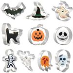 10 Pieces Halloween Cookie Cutters Set for Baking - Ghost,Bat,Cat,Gingerbread Man,Pumpkin,Skull,Round and Witch's Hat Shape Stainless Steel Holiday Biscuit/Pastry Cutter