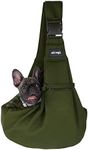 NATUYA Dog Sling Puppy Carrier for Small Dogs Hand Free Doggie Walking Bag Adjustable Shoulder Strap Zip Pocket Safety Belt Protective Mesh Pet Carrier for Travel Outdoor Subway, Green