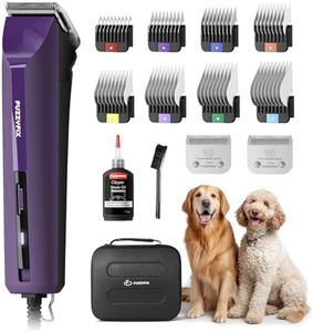 FuzzyFix AmpFix Professional Dog/Pet Grooming Clippers - 2-Speed Heavy-Duty Motor, 2 Detachable Blade 8 Metal Combs, 10ft Cord, Runs Cool & Quiet, Anti-Slip Shatter-Proof Housing for All Animal Coats