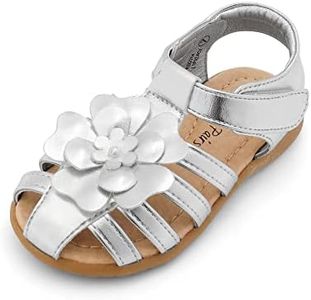 DREAM PAIRS Girls Closed-Toe Flower Summer Dress Sandals Shoes Toddler/Little Kid,Size 11 Little Kid,Silver,KSD214