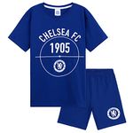 Chelsea F.C. Boys Sports Fan Short Pyjamas Set, Cotton Lounge Wear - Gifts for Boys (Blue, 13-14 Years)