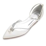 Creativesugar Lady Elegant Pointed Toe Satin Dress Flats Shoes with Pearl and Crystals (9.5, Ivory), Ivory, 9.5