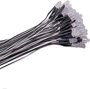 YIXISI 50 Piezas 5mm Ultra Brillante 12V Luces LED de Diodo Pre Cableado, LED precableado Redonda Bulbo Lámpara, Luz LED de Color Difuso (Blanco)