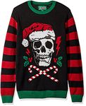 Ugly Christmas Sweater Company Men's Assorted Light-Up Xmas Crew Neck Sweaters with Multi-Colored LED Flashing Lights, Black Santa Skull, L